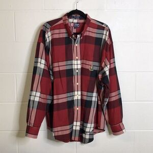 Chaps Ralph Lauren Mens Long Sleeve Button Up 100% Cotton Red Plaid Size XL